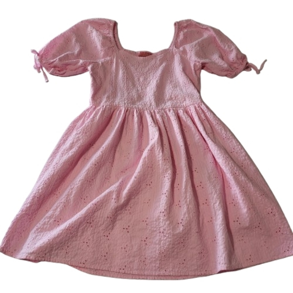 Simply Southern Women’s Pink Eyelet Dress Puff Sleeve Cottagecore Lined Size S